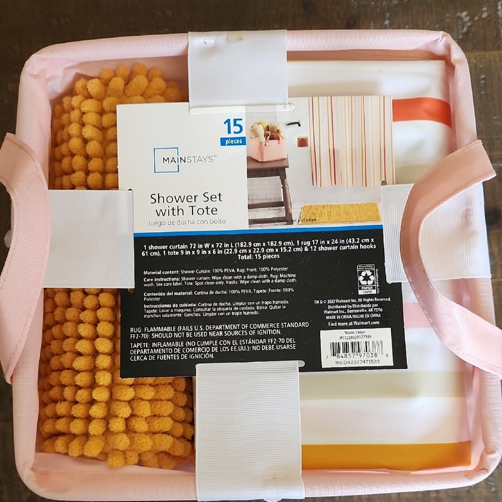 Mainstays Pink and Yellow Shower Set with Tote